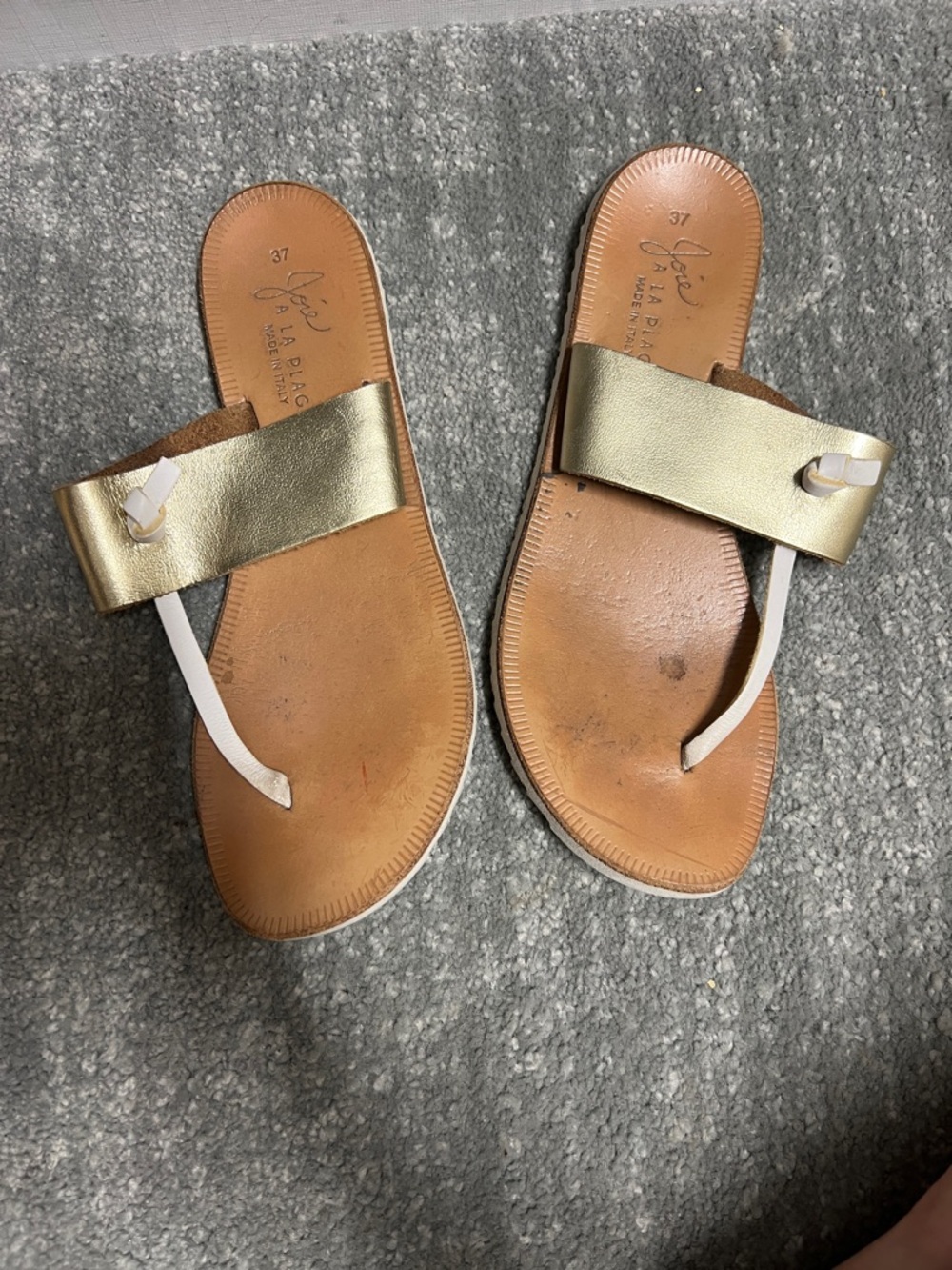 Joie Gold Leather Slide Thong Sandals - Women
